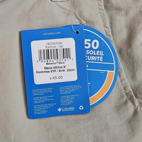 NEW*w/Tags Columbia Size 6X PFG Light Khaki Men's Bahama Shorts 8" Inseam - Picture 2 of 8